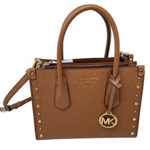 Michael Kors Maple Satchel Crossbody Leather Handbag With Gold Studs